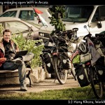 Harry uses free WiFi to update his blog WorldOnaBike.com, from Alaska to Ushuaia on a bicycle.
